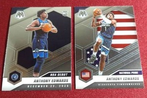 lot 201 image: (2) Mosaic Anthony Edwards Rookie Cards - Debut & National Pride