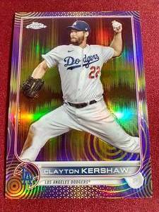 lot 202 image: 2022 Topps Chrome Clayton Kershaw PurpleYellow Sonic Pulse Refractor - #d299