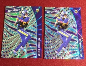 lot 246 image: (2) 2021 Revolution Justin Jefferson Numbered Parallels - Sunburst 75 & Cosmic 100