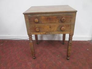 lot 13 image: (LRB) Vintage Wood 2-Drawer Table -...