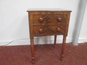 lot 14 image: (LRB) Vintage Wood 2-Drawer Table -...