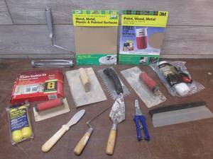 lot 109 image: (K) Assorted Trowels, Sandpaper, an...