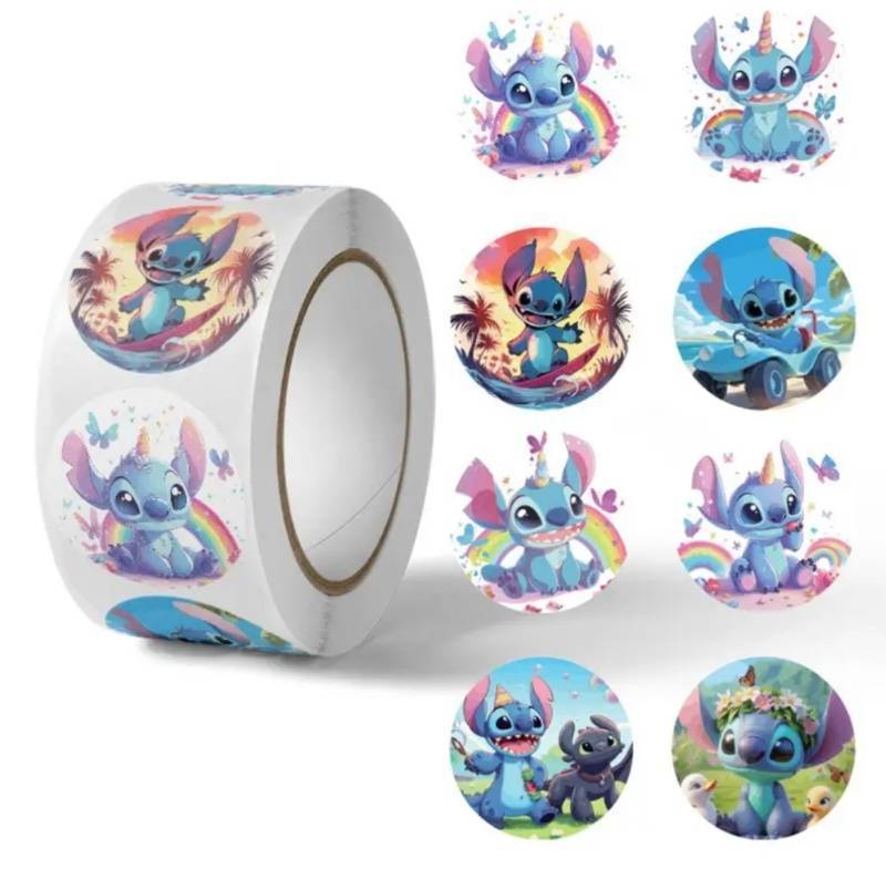 lot 10J image: Brand New Roll of 500 Stitch Character Stickers