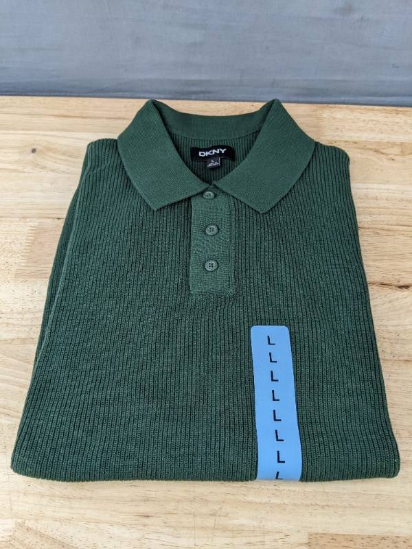 lot 526A image: DKNY Mens Green Polo Shirt Size Large - Brand New