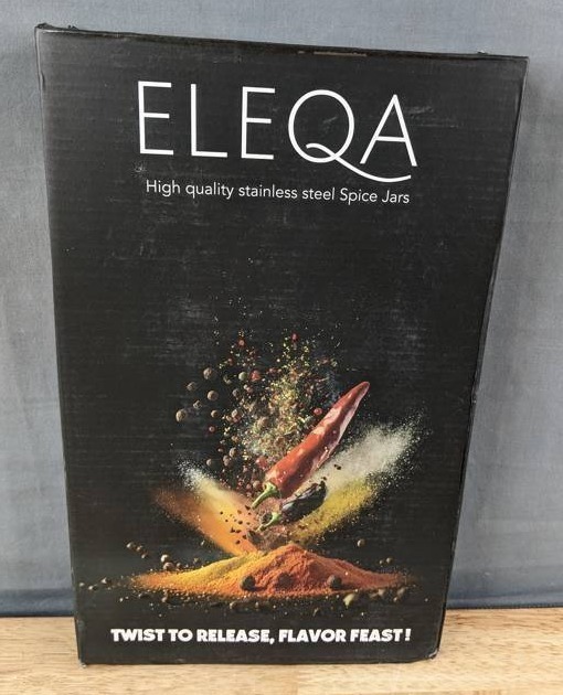 lot 73G image: 12 ELEQA Magnetic Stainless Steel Spice Jars - Brand New