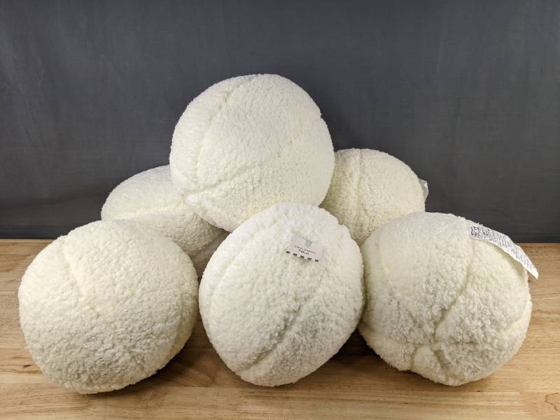 lot 188C image: 6 White Decorative Ball Pillows - Brand New