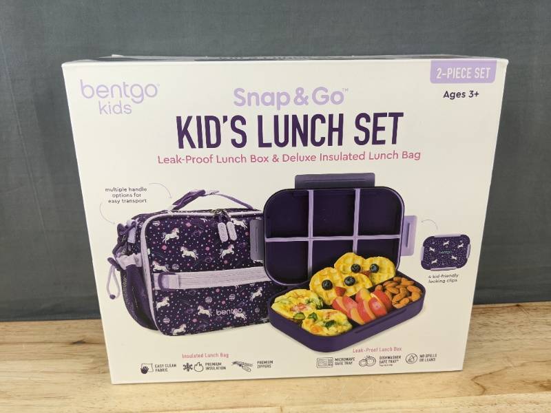 lot 42L image: Bentgo Kids Snap & Go Leak-Proof Unicorn Lunch Set - Brand New