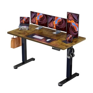 lot 8 image: ErGear Height Adjustable Electric Standing Desk, 63 x 28 Inches Sit Stand up Desk, Large Memory Computer Home Office Desk with Two-Piece Desktop, Vintage Brown - Brand New L