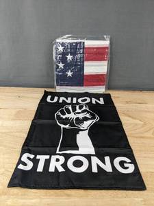 lot 155 image: Union Strong Yard Flag 12.5 x 19 & American Flag Pole Sleeve 2.5 x 4 - Brand New