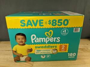 lot 81D image: 180 Pampers Swaddlers Diapers - Size 2 (12-18 lb) - Brand New