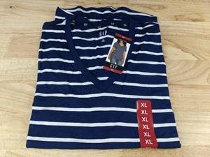 lot 165 image: GAP Womens V-Neck Tee, Striped NavyWhite XL $35 Retail - Brand New
