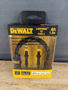 lot 111D image: DeWalt Lightning to USB-C Cable, Kevlar Reinforced, 4 ft - Brand New A