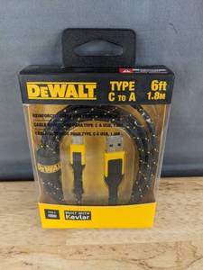lot 84D image: DeWalt USB-C to USB-A Cable, 6 ft Kevlar Reinforced - Brand New A