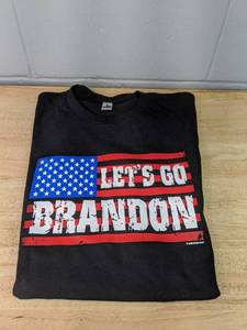 lot 403 image: Gildan Mens T-Shirt - Lets Go Brandon Graphic, Black, 2X Brand New P