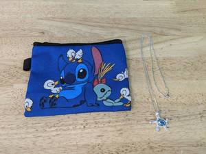 lot 408 image: Stitch Zippered Coin Purse & Turtle Necklace - Brand New P
