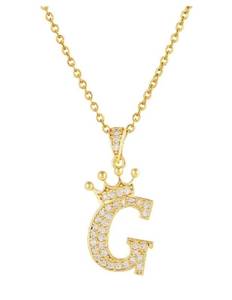 lot 690 image: G Initial Necklace, 14K Gold-Plated Crown Pendant with CZ on 20-Inch Chain - Brand New