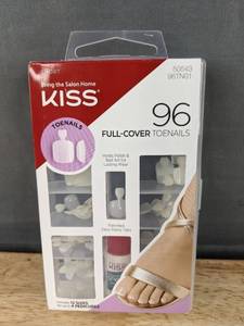lot 386 image: KISS 96 Full-Cover Toenails Glue-On Pedicure Kit - Brand New