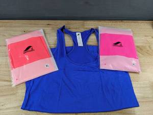 lot 301 image: 3 Semath Workout Tank Tops Blue, Orange, Magenta Size XL - Brand New