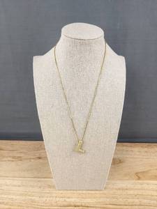 lot 308 image: LIU JUN 18-inch Bubble Letter L Necklace with Rhinestones - Gold Tone - Brand New