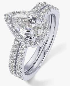 lot 79D image: Pavoi Pear-Cut CZ Halo Ring & Pav Band Set - Size 7 - Brand New