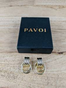lot 315 image: PAVOI Two-Tone Hoops - 14K Gold Plated on 925 Sterling Silver - Brand New
