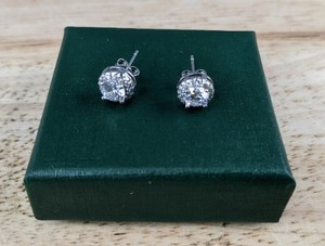 lot 116D image: Clear Stone Stud Earrings - Silver-Tone, Four-Prong Set, Butterfly Backs - Brand New