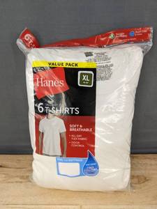 lot 114D image: 6 Hanes Tagless White T-Shirts Mens XL - Brand New