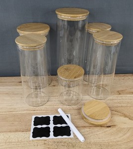 lot 531 image: 6 Glass Jars with Bamboo Lids - Brand New