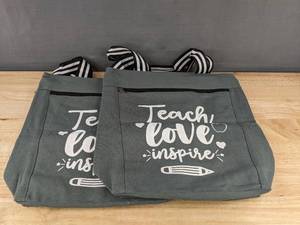 lot 542 image: 2 Teach Love Inspire Canvas 15 x 15 Green Bags - Brand New