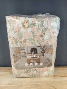 lot 56D image: Pink Floral Area Rug 5 ft x 7 ft - Brand New L