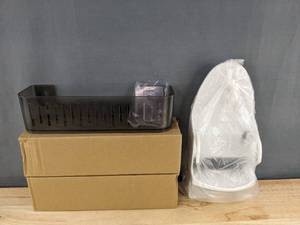 lot 597 image: Wall Mounted Iron & Ironing Board Hanger & 2 Plastic Wall Holders - Brand New