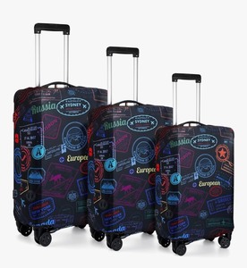 lot 15M image: Sherr 3 Piece Travel Luggage Suitcase Protector Anti Scratch Vintage Theme Baggage Covers, SML - New