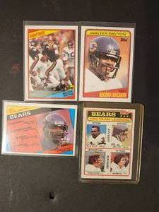 lot 248 image: Collection of vintage Topps football trading cards featuring the legendary Chicago Bears running back Walter Payton.