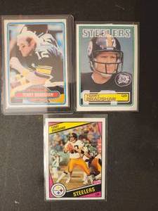 lot 249 image: Three different Topps Terry Bradshaw football cards from the 1970s and 1980s.