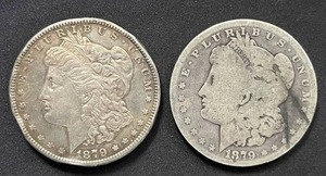 lot 8 image: 1879-S & 1879 Morgan Silver Dollars