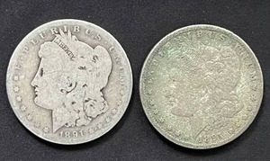 lot 12 image: Pair of 1891-O Morgan Silver Dollars