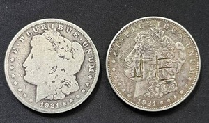 lot 13 image: 1921-D & 1921 Morgan Silver Dollars