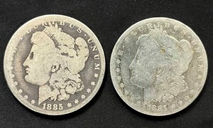 lot 21 image: 1885-O & 1885 Morgan Silver Dollars