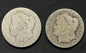 lot 23 image: Pair of 1886-O Morgan Silver Dollars