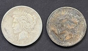 lot 34 image: Pair of 1922 Peace Dollars