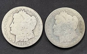 lot 43 image: Pair of 1901-O Morgan Silver Dollars