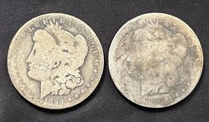 lot 45 image: Pair of 1899-O Morgan Silver Dollars