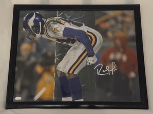 lot 15 image: Randy Moss Autographed Moon Photo JSA Authenticated Framed 21.5x17.5 Minnesota Vikings Football