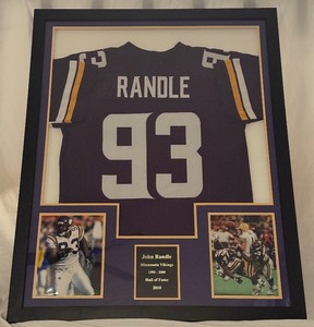 lot 21 image: John Randle Autographed Jersey Professionally Framed and Matted With Photos Minnesota Vikings Football