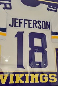 Justin Jefferson Autographed Jersey JSA Authenticated 43x35" Professionally Custom Framed and Matted With Photos Minnesota Vikings Football