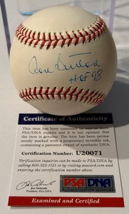 lot 75 image: Don Sutton Autographed and Inscribed HOF 98 Baseball With PSA COA Rawlings ONLB Ball