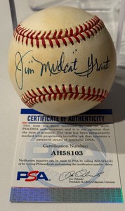 lot 81 image: Jim Mudcat Grant Autographed Baseball With PSA COA Rawlings OALB Budig Ball