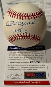 lot 83 image: Bill Mazeroski Autographed and Inscribed HOF 01 With PSA COA Rawlings OMLB Selig Ball