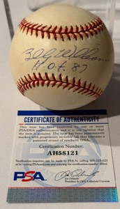 lot 35 image: Billy Williams Autographed and Inscribed HOF 87 Baseball Rawlings ONLB Ball
