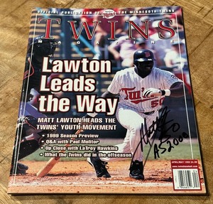 lot 46 image: Matt Lawton Autographed and Inscribed AS 2008 Minnesota Twins Baseball Magazine